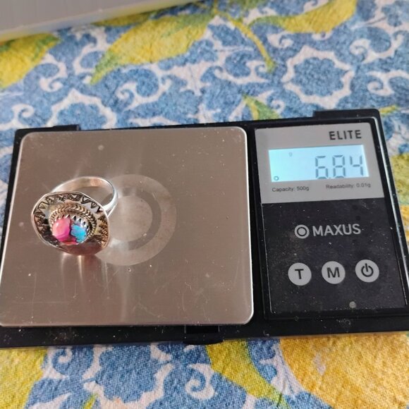 Southwest Sterling Silver Dahlia Turquoise Spiny Oyster Cowboy Hat Ring Size 9 - Picture 6 of 6